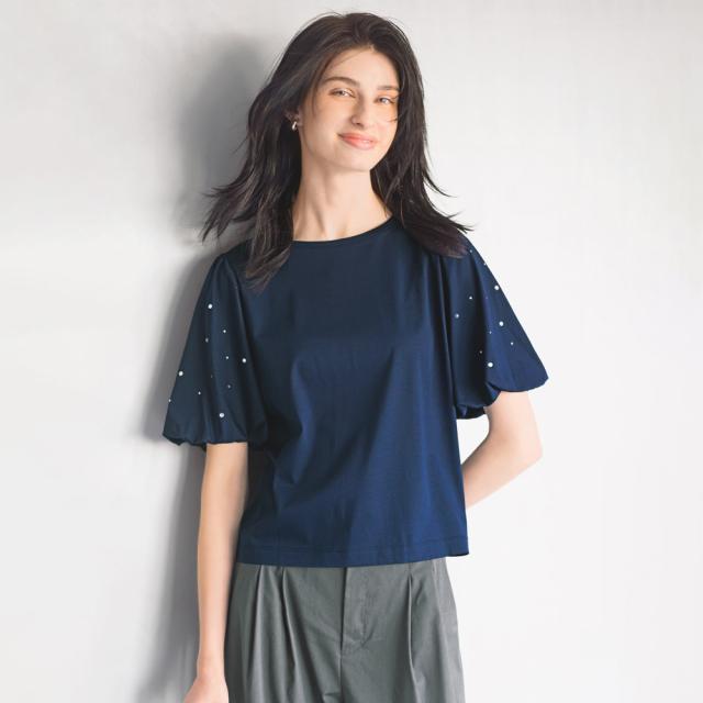 UVカット 接触冷感 ラインストーン使い バルーン袖 Tシャツ 機能性ウェア 雑貨 インナー 189801_1