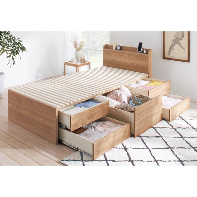 ベッドフレーム フレームのみ ≪セミダブル≫ 日本製の引き出しチェストベッド 大量収納引き出しすのこタイプ 角が丸い薄型棚 526219の通販は