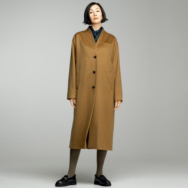 カシミヤ ノーカラーコート コート ノーカラーコート 130801