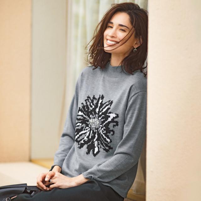 フラワーモチーフ ジャカード ニットプルオーバー ニット セーター ニットセーター 136601