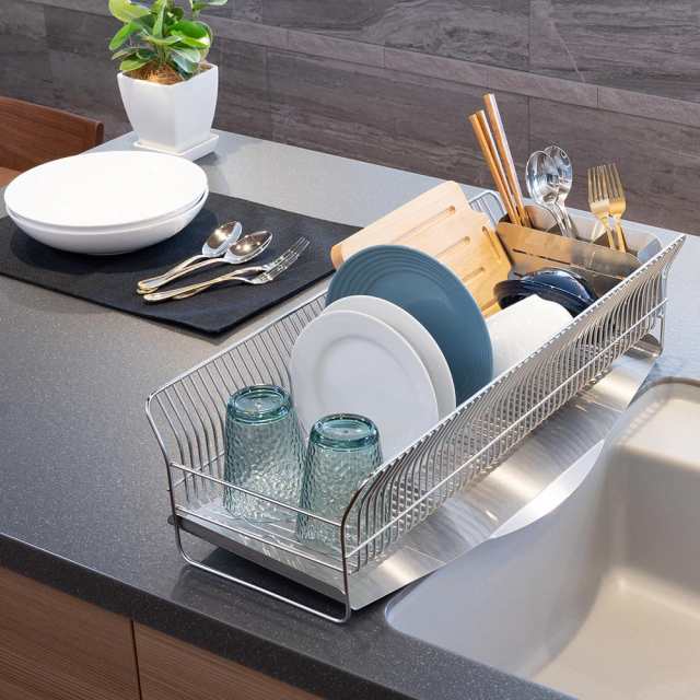シンク周り用品 水切りかご ラック 吸水マット hanauta/ハナウタ 皿を縦にも横にも置ける水切り ロング たて置き 箸立てなし 503606の通販は
