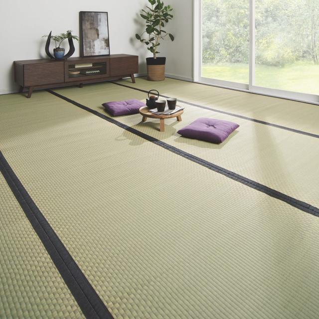 カーペット ラグ マット い草ラグ 籐敷物 防臭 団地間 抗菌 日本製 8畳 畳 6畳 デザイン ≪江戸間6畳≫ 市松柄い草上敷き・裏付き 818138の通販は