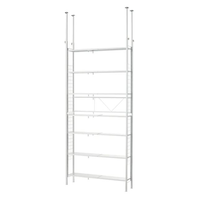 本棚 シェルフ 突っ張り収納 ラック 〈奥行26cm・幅63cm-92cm〉幅も高さもピッタリ！伸縮式スチールラック 545236