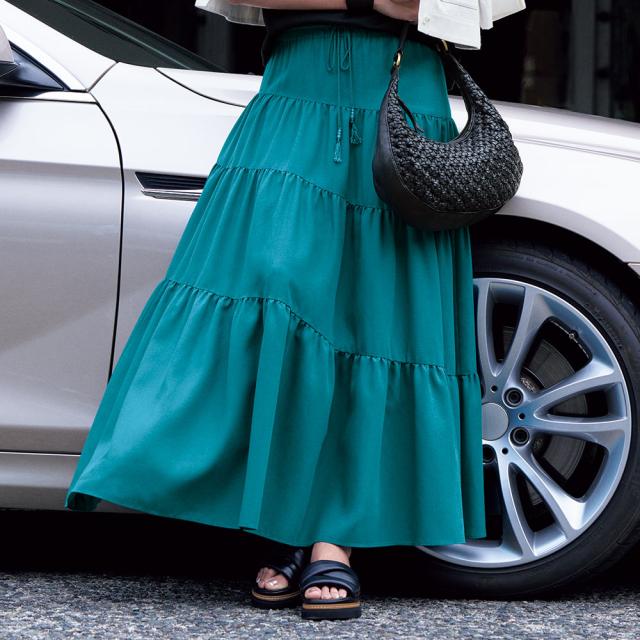 グラスビーズ付き ティアードスカート ファッション スカート PC5439