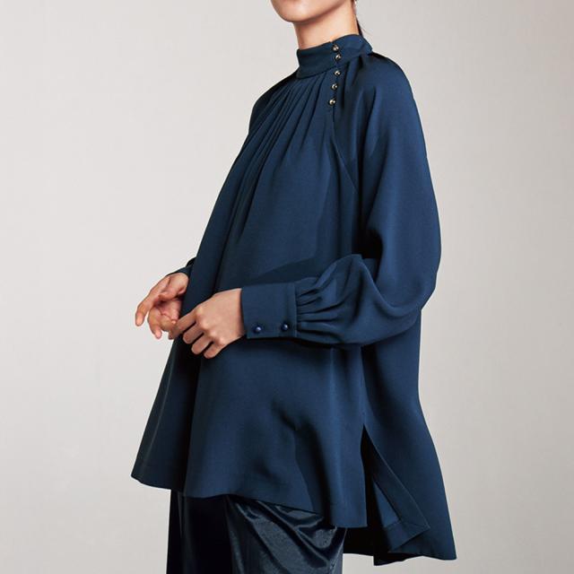 トリアセテート混 ビジューボタン使いチュニック ファッション Tシャツ カットソー PC5463