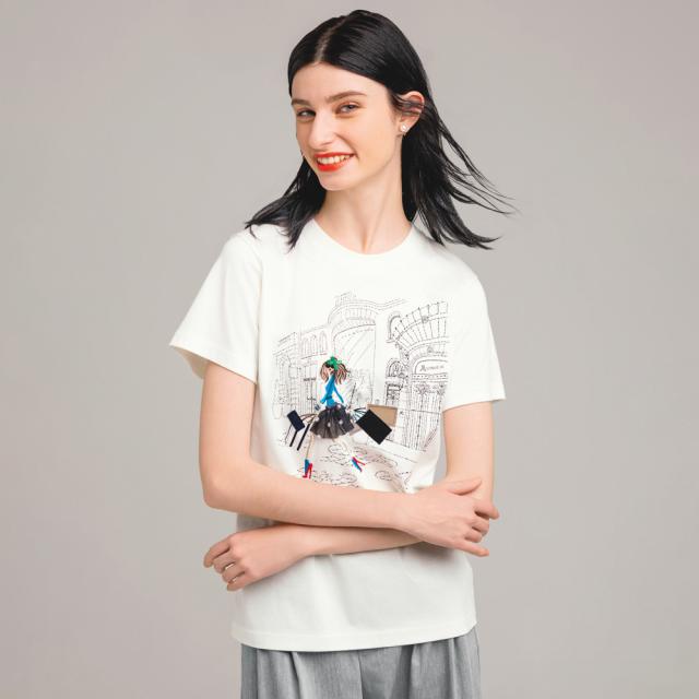 レディ刺しゅう プリント Tシャツ シャツ ブラウス プルオーバー 192802