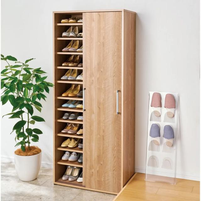 天然木調引き戸シューズボックス ハイ（高さ182cm） 幅114cm奥行40cm