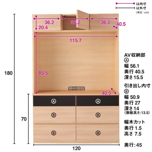 壁面収納テレビ台 幅120cm ハイタイプ 【生活感を隠すリビング壁面収納 
