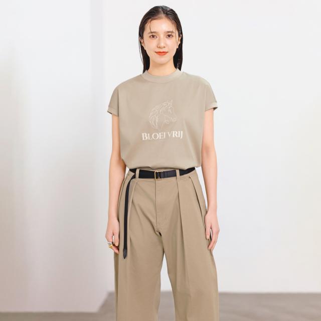 繻子織り 刺繍入り口・入口  2タックチノパンツ サステナブル 169103