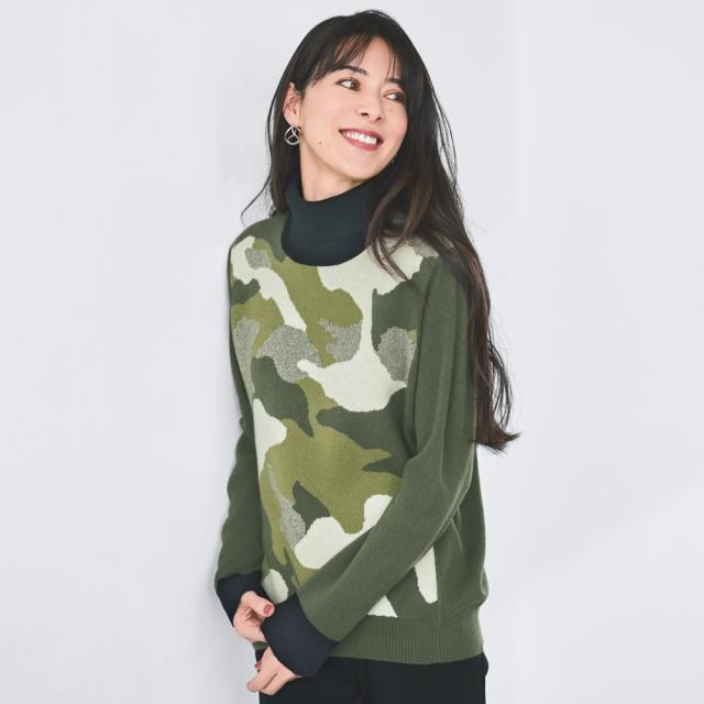 カシミヤニット 迷彩 ジャカード プルオーバー ニット セーター ニットセーター A27301