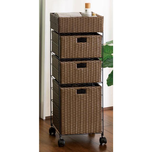 トイレ 洗面所 ランドリー収納 ランドリー 洗濯かご ラタン風ランドリーチェスト スリムトール4段（幅40・奥行34.5・高さ100cm） 521313の通販は