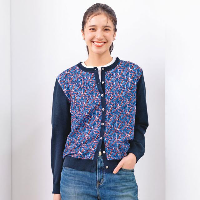 LIBERTY PRINT/リバティプリント 「フローラルフラッグ」 ドッキングカーディガン ニット セーター サマーニット 168801