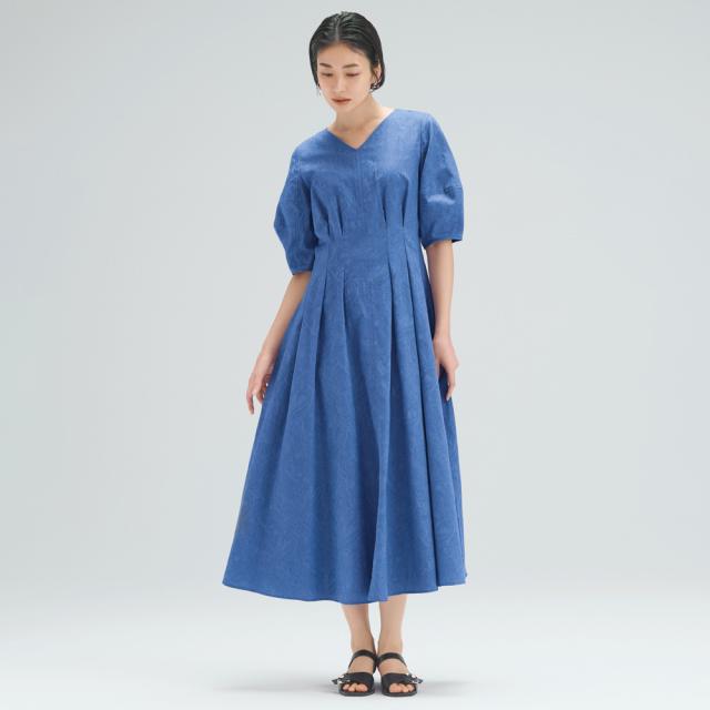 播州織 ジャカード タックフレア ワンピース ワンピース 171601