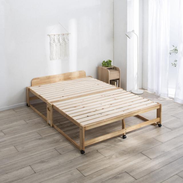 ≪ヘッドあり≫ 折りたたみ式ひのきすのこベッド ダブルハイ 幅140cm ベッド 木製ベッド 642551