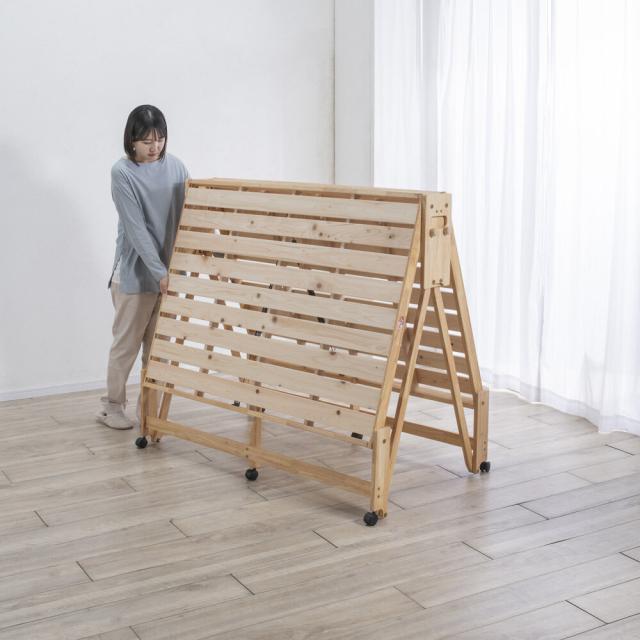 ≪ヘッドあり≫ 折りたたみ式ひのきすのこベッド ダブルハイ 幅140cm ベッド 木製ベッド 642551_7