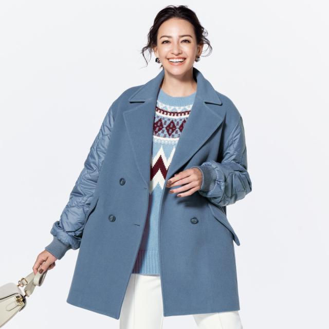 コート ショート ハーフコート イタリア素材 ウールメルトン＆中わたキルトコンビ コート 322201の通販は