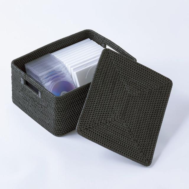 ラタン蓋つき収納ボックス 約幅40奥行30高さ20cm 小物収納 フリーボックス かご収納 660402