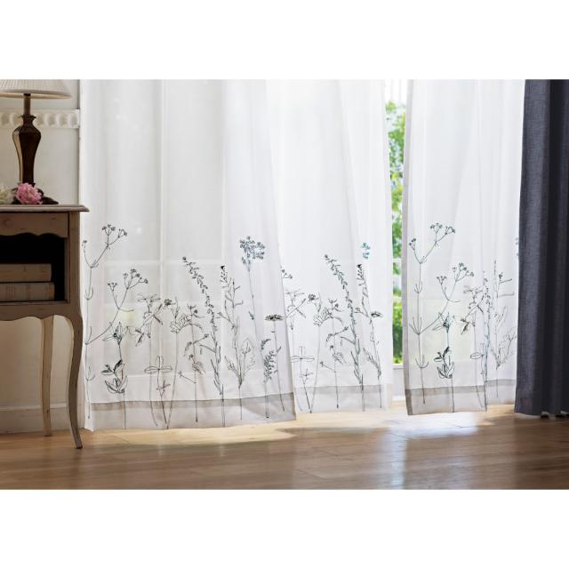 レースカーテン 幅200cm×丈176cm 1枚 花柄 綿混素材 アジャスターフック