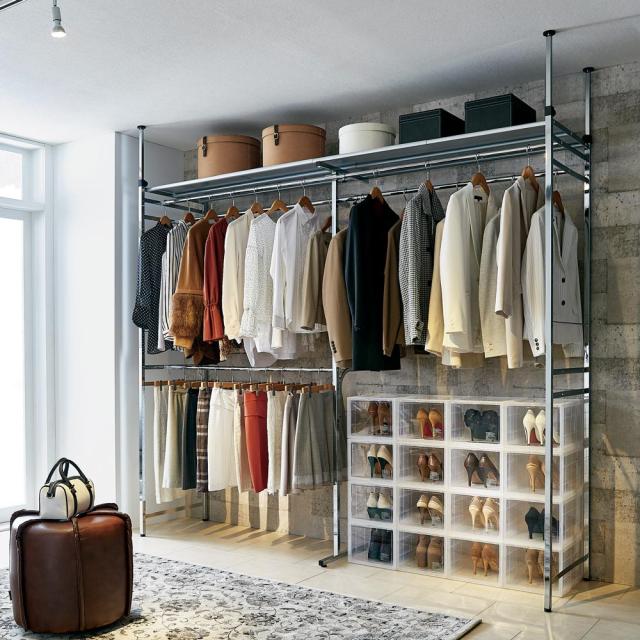 ハンガーラック パイプハンガー Shinevarie（シャインバリエ） クローゼットシリーズ クローゼットダブル 幅150cm-250cm H76104の通販は