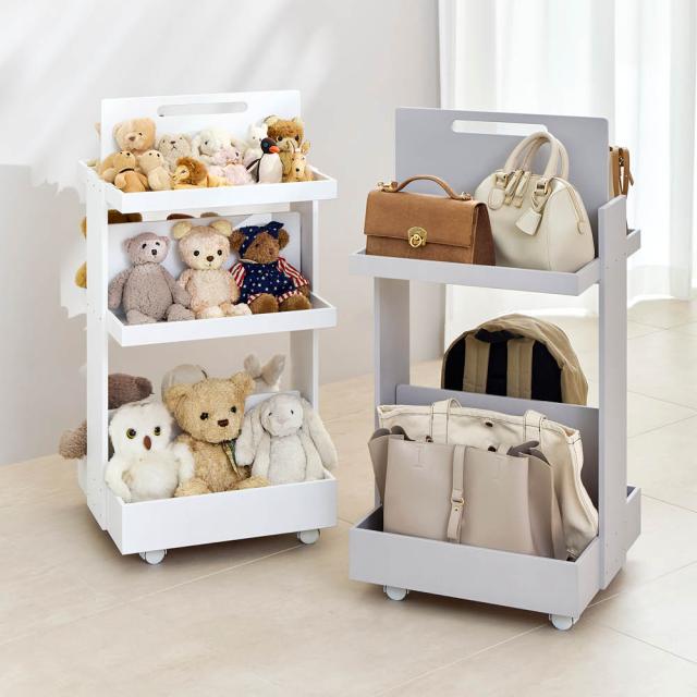≪3段≫ バッグ ぬいぐるみ 推し活グッズを収納しながら飾れる ディスプレイ収納ワゴン コレクションケース 622403