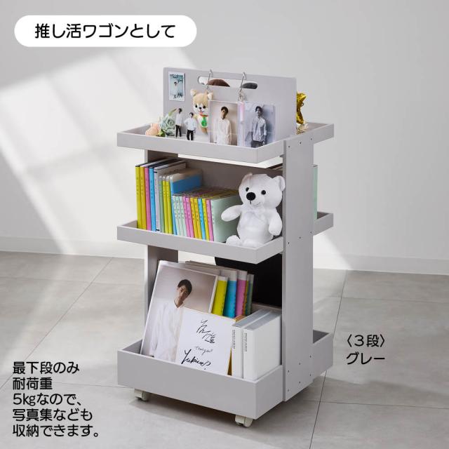 ≪3段≫ バッグ ぬいぐるみ 推し活グッズを収納しながら飾れる ディスプレイ収納ワゴン コレクションケース 622403_8