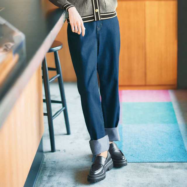 パンツ ジーンズ デニムパンツ レーヨン 洗える ストレッチ ストレート デニム ハートステッチ入り ストレッチ デニムパンツ 256102の通販は