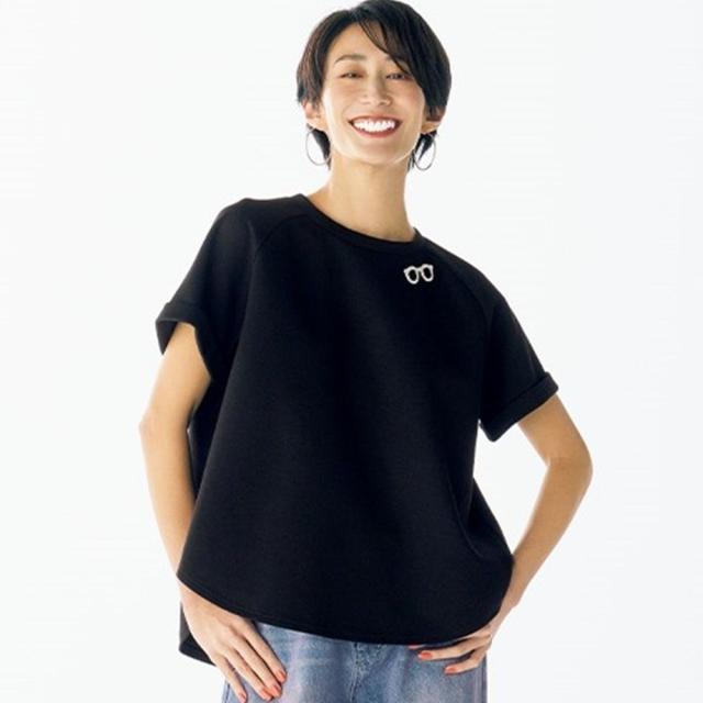 ラインストーン メガネブローチ付き Tシャツ シャツ ブラウス プルオーバー 178901