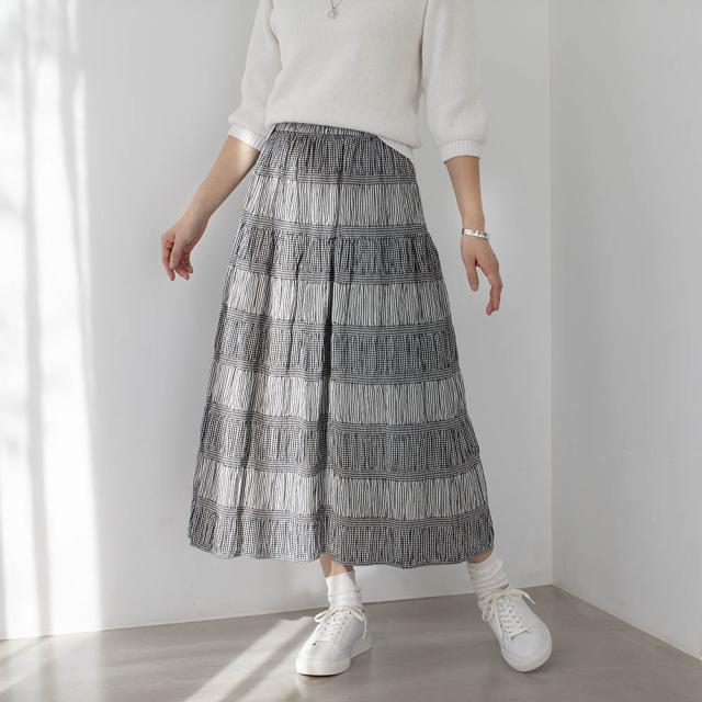 スカート プリント 柄スカート ギンガムチェック×ストライプ シャーリング スカート N60593の通販は
