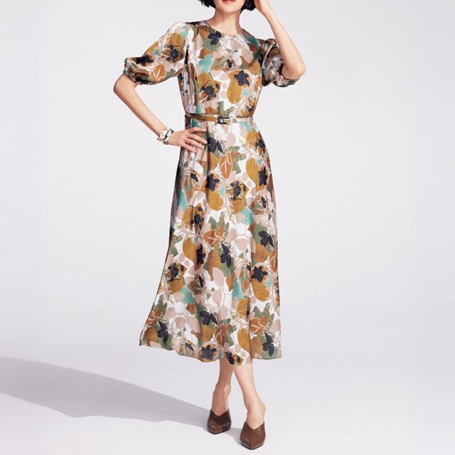 ラッティ社 リーフ柄プリントワンピース ファッション ワンピース PC5520