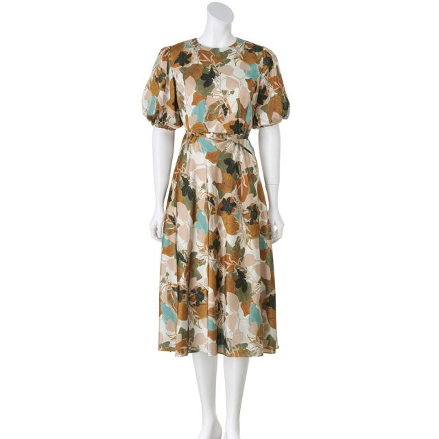 ラッティ社 リーフ柄プリントワンピース ファッション ワンピース