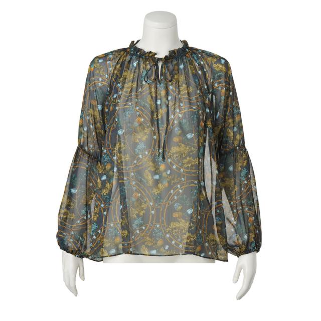 ラッティ社 サークルナッツ柄プリント シフォンブラウス ファッション