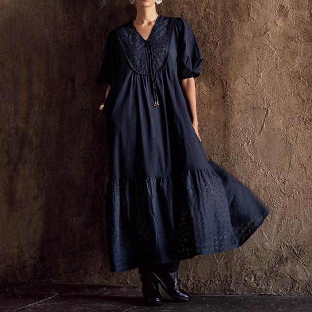 インド製 リバースアップリケ ワンピース ファッション ワンピース PC5522