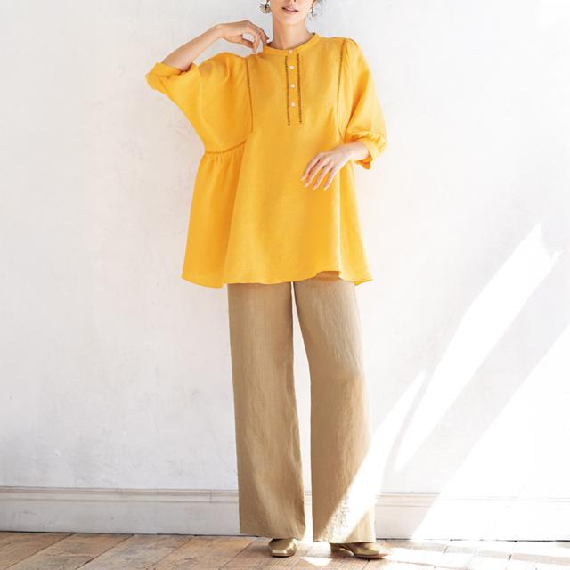 リベコ社 ハシゴレース使い リネンチュニック ファッション チュニック PC5529 リベコ社 ハシゴレース使い リネンチュニック ファッション チュニック