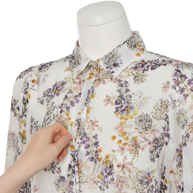 リネンシルク フラワー柄プリントブラウス ファッション シャツ