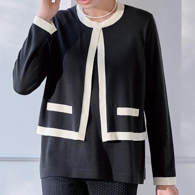 レイヤード風 ウール バイカラー プルオーバー ファッション ニット セーター PC5547