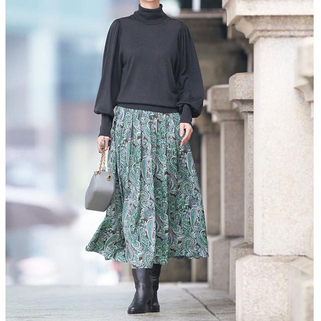 ビンダ社 ペイズリープリント タックスカート ファッション スカート PC5569 ビンダ社 ペイズリープリント タックスカート ファッション スカート