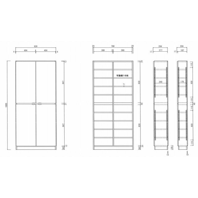 1cmピッチ薄型壁面書棚 奥行28cm 幅82cm 高さ180cm オープン 本棚 ラック シェルフ コミックラック 627810_8