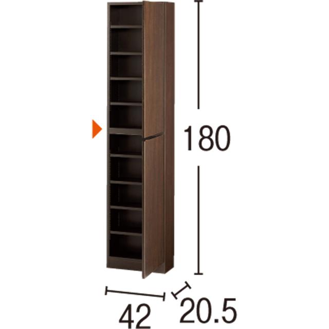 1cmピッチ薄型壁面書棚 奥行20.5cm 幅42cm 高さ180cm 扉 本棚 ラック シェルフ コミックラック 627812_3