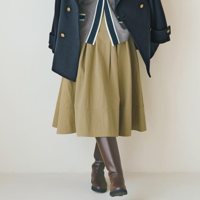 ≪総丈75cm≫高密度コットンナイロン タックフレアスカート スカート フレアスカート ギャザースカート 121601