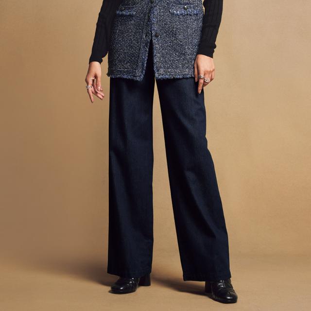 ≪股下丈68cm≫ ウール混デニム ワイドパンツ パンツ ワイドパンツ PC6249