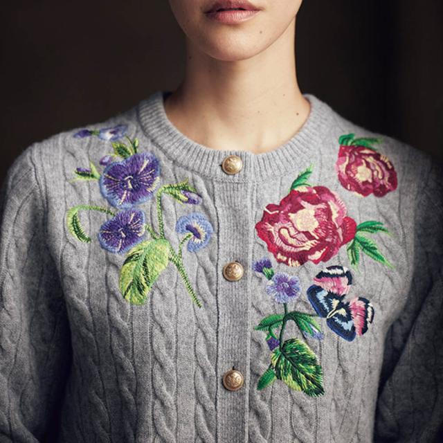 ボタニカル刺しゅう ケーブル編みカーディガン ファッション ニット セーター PC5990