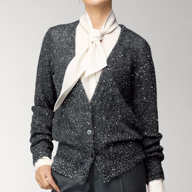 スパンコール糸使い Vネック カーディガン ファッション ニット セーター PC6037