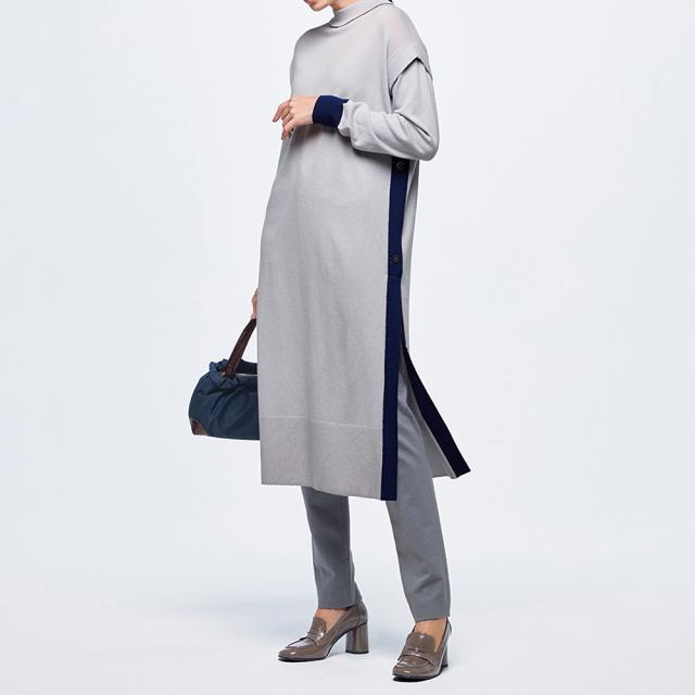 レイヤード風 配色 ロングウール チュニック ファッション チュニック PC6050