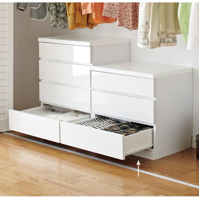 【日本製】前面光沢＆引き出し内部化粧チェスト 幅60cm・3段 衣類収納 タンス 633015