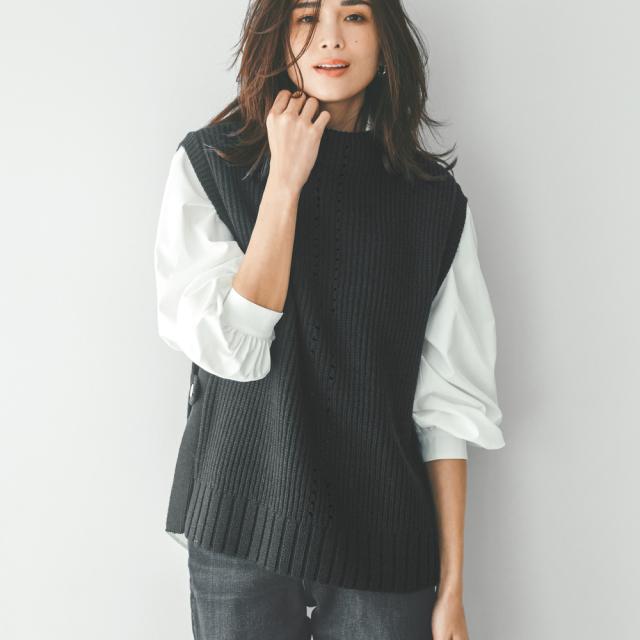 トップス ベスト ジレ ケーブル×畦編み 前後2ウェイ ニットベスト 302902の通販は