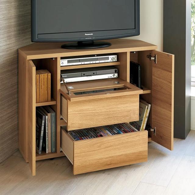 幅90cmハイタイプ高さ70cm］天然木調コーナーテレビ台 キャスター付き