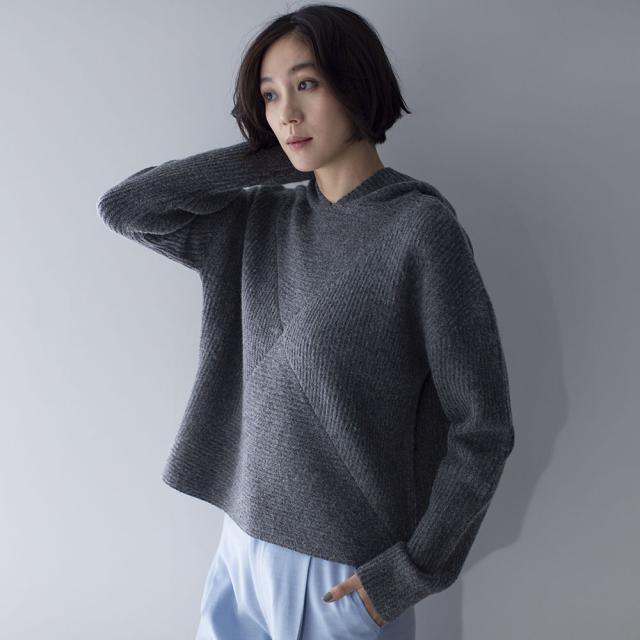 フード付き クロップドニットプルオーバー ニット セーター ニットセーター N60668