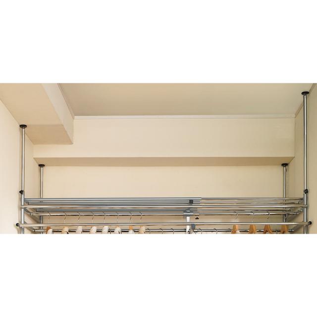 奥行79cm 上下カーテン付き突っ張り頑丈ハンガーラック ロータイプ・【標準】幅137-230cm対応 クローゼットハンガー カバー 632151