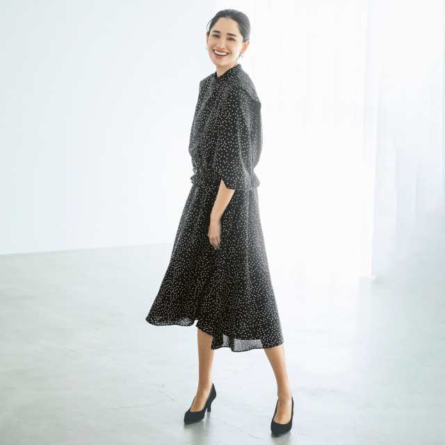 ワンピース チュニック マキシワンピース ロングワンピース ドットプリント レイヤード ワンピースセット 280601の通販は