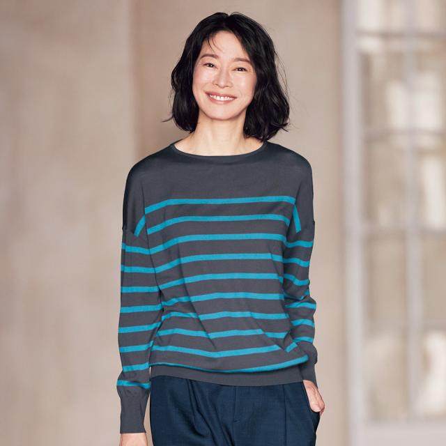 トップス プリント 柄トップス イタリア糸 ボーダーニットプルオーバー 290702の通販は